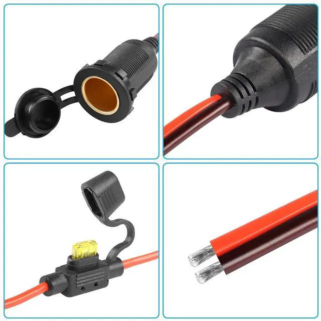 Alt view image 13 of 14 - 12V/24V Fixed Thread Cigarette Lighter Socket Extension Cable,20A 13AWG Waterproof Cigarette Lighter Female Socket Replacement Cable-(2M)