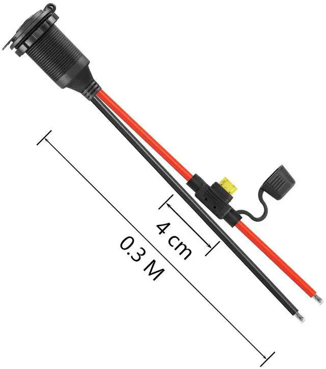 Alt view image 14 of 14 - 12V/24V Fixed Thread Cigarette Lighter Socket Extension Cable,20A 13AWG Waterproof Cigarette Lighter Female Socket Replacement Cable-0.3m/1ft