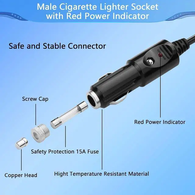 Alt view image 8 of 12 - 16AWG Car Cigarette Lighter to Male XT90 Cable,12V/24V 4.9FT XT90 Car Charger Connector with LED Indicator Lights,for Solar,Motorcycle-1.5M/4.9FT