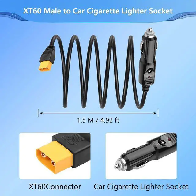 Alt view image 12 of 12 - 16AWG Car Cigarette Lighter to Male XT90 Cable,12V/24V 4.9FT XT90 Car Charger Connector with LED Indicator Lights,for Solar,Motorcycle-1.5M/4.9FT
