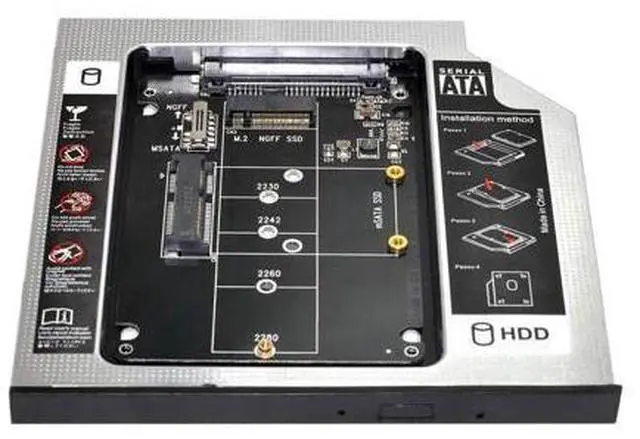 Alt view image 7 of 12 - Vszerda MSATA NGFF B/M-Key SSD to Slimline SATA 13Pin Caddy Case for 9.5mm Universal Laptop CD/DVD-ROM Optical Bay