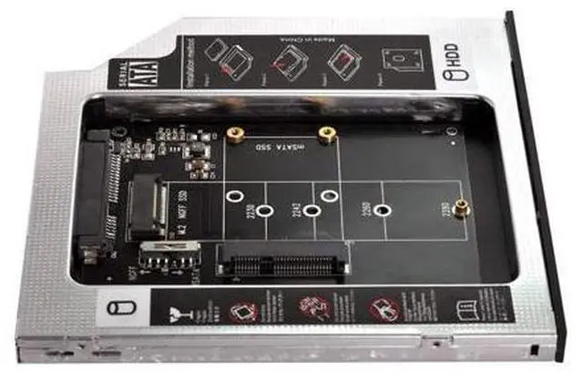 Alt view image 8 of 12 - Vszerda MSATA NGFF B/M-Key SSD to Slimline SATA 13Pin Caddy Case for 9.5mm Universal Laptop CD/DVD-ROM Optical Bay