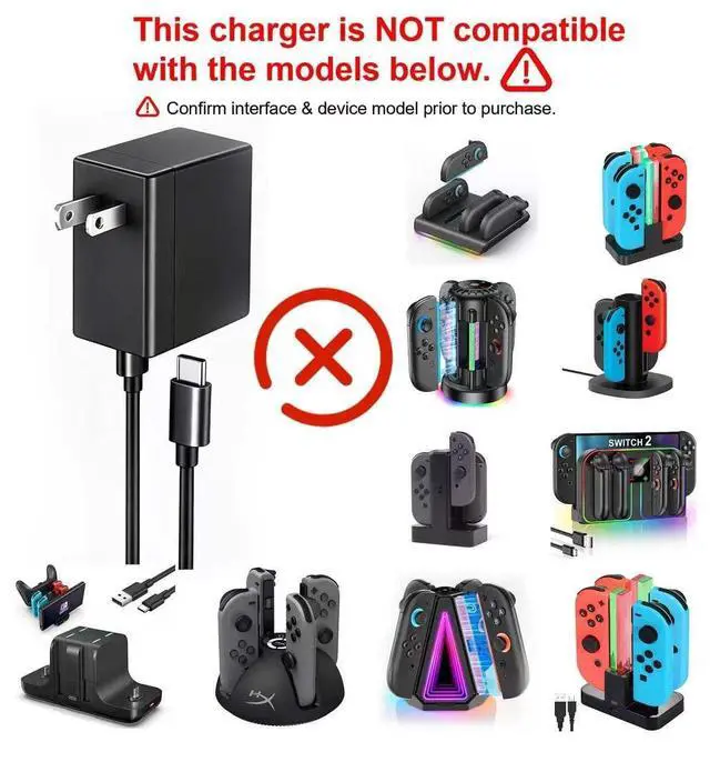 Alt view image 9 of 14 - 2-Pack Switch 2 Charger - AC Adapter for Nintendo 2 /Nintendo1, 6FT Charging Cable, Compatible with Switch/OLED/Lite