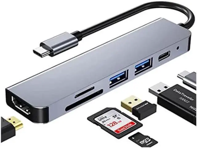 Alt view image 4 of 4 - 6 Ports USB C Hub Adapter, USB C Docking Station with HDMI 4k, USB 3.0, 87W Power Delivery, SD/TF Card Slots, for MacBook Series