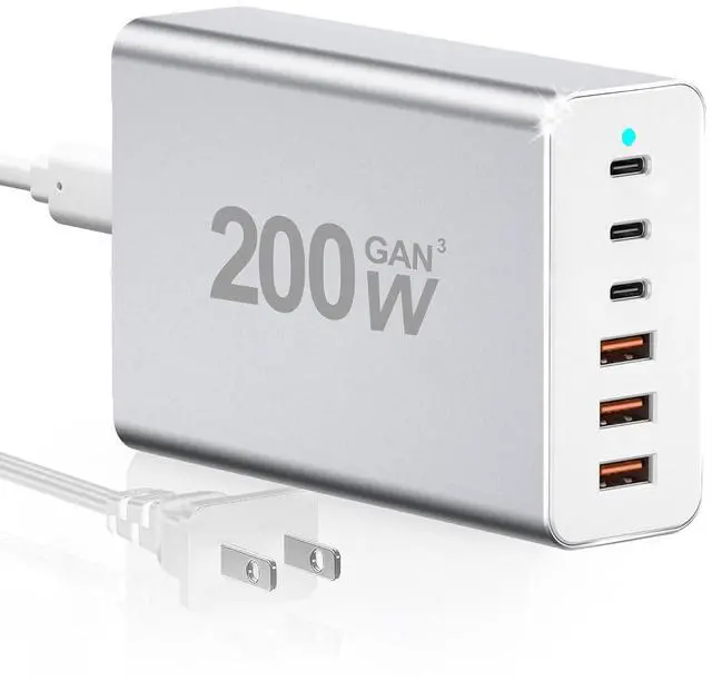 Alt view image 7 of 12 - USB C Charger Block, 200W 6 Port Type C Charging Station Hub Block Cube, Wall Charger Adapter Plug for iPad iPhone 17 16 15 14 13 12 Pro Max Pixel Note Galaxy, More. (Silver, 3a3c)