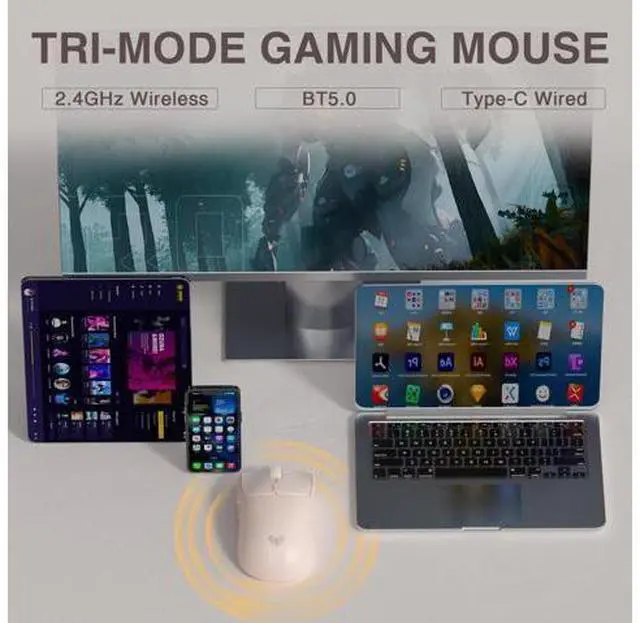 Alt view image 10 of 14 - Vszerda SC580X Wireless Gaming Mouse, Tri-Mode 2.4G/BT5.0/USB-C Gaming Mice with 12000 DPI, 6 Programmable Buttons, Rechargeable Computer Mouse for Laptop/PC/Mac/Tablet