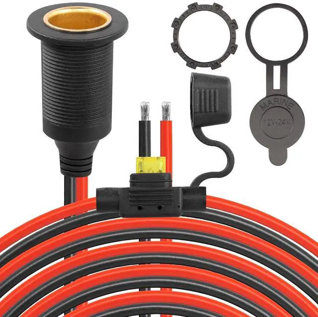 Alt view image 8 of 14 - 12V/24V Fixed Thread Cigarette Lighter Socket Extension Cable,20A 13AWG Waterproof Cigarette Lighter Female Socket Replacement Cable-(2M)