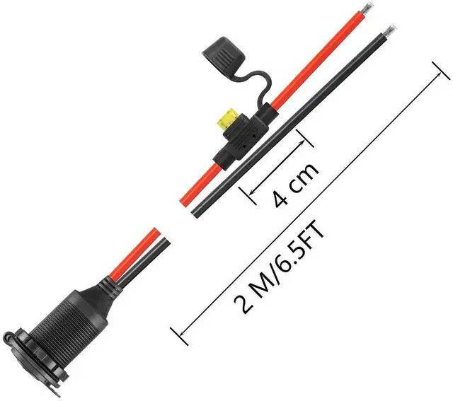 Alt view image 14 of 14 - 12V/24V Fixed Thread Cigarette Lighter Socket Extension Cable,20A 13AWG Waterproof Cigarette Lighter Female Socket Replacement Cable-(2M)