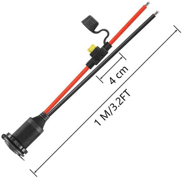 Alt view image 14 of 14 - 12V/24V Fixed Thread Cigarette Lighter Socket Extension Cable,20A 13AWG Waterproof Cigarette Lighter Female Socket Replacement Cable-(1M)