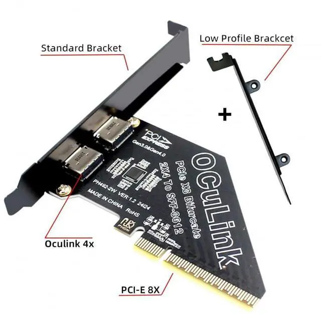 Alt view image 7 of 10 - CY Adapter PCI-Express 4.0 PCIE 8X Detachable to Dual Oculink SFF-8612 SFF-8611 VROC Raid0 Adapter for U.2 SSD eGPU External Graphics Card Dock