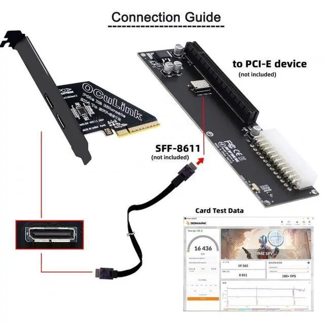 Alt view image 9 of 10 - CY Adapter PCI-Express 4.0 PCIE 8X Detachable to Dual Oculink SFF-8612 SFF-8611 VROC Raid0 Adapter for U.2 SSD eGPU External Graphics Card Dock