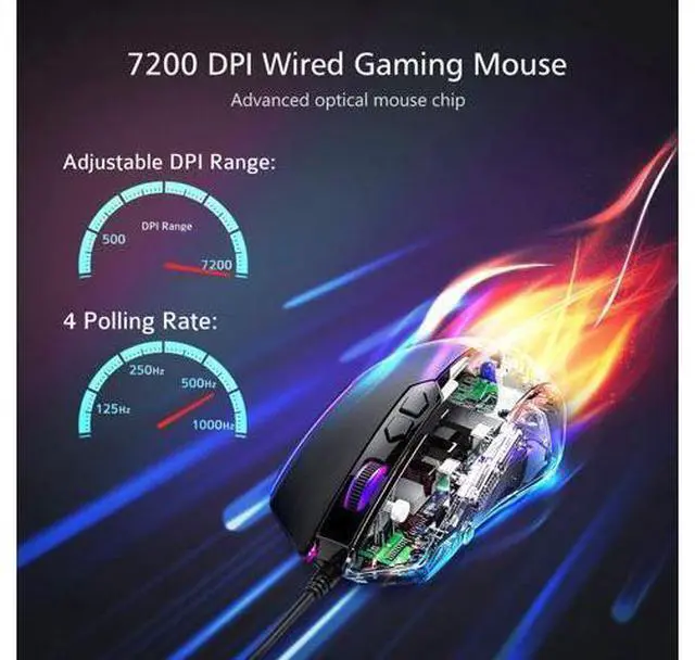 Alt view image 12 of 12 - Gaming Mouse Wired, RGB Chroma Backlit Gaming Mouse, 8 Programmable Buttons, 7200 DPI Adjustable, Comfortable Grip Ergonomic Optical PC Computer Gaming Mice with Fire Button, Sega Genesis Acces