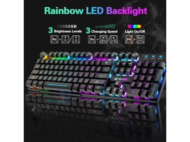 Alt view image 9 of 12 - Wireless Gaming Keyboard and Mouse Combo Rainbow Backlight Quiet Ergonomic Mechanical Feeling Anti-ghosting Keyboard Mouse with Rechargeable 4000mAh Battery Mouse Pad for Computer Mac Gamer