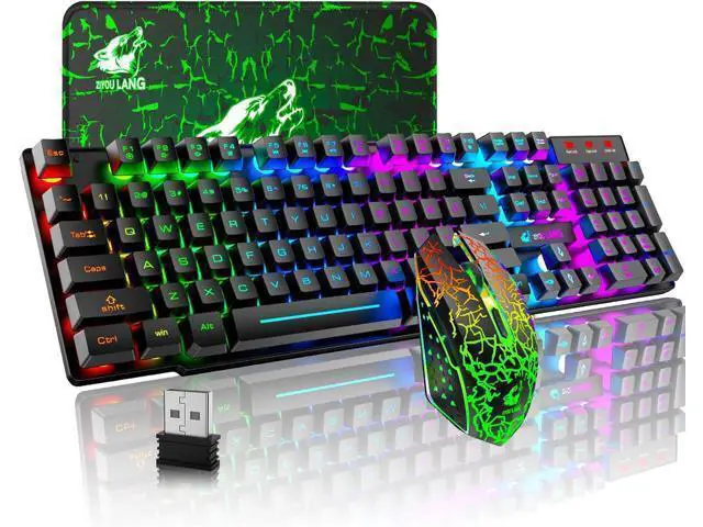 Alt view image 7 of 12 - Wireless Gaming Keyboard and Mouse Combo Rainbow Backlight Quiet Ergonomic Mechanical Feeling Anti-ghosting Keyboard Mouse with Rechargeable 4000mAh Battery Mouse Pad for Computer Mac Gamer