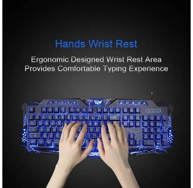 Alt view image 11 of 14 - BlueFinger Gaming Keyboard and Mouse,USB Wired Backlit Gaming Mouse and Keyboard Combo,Letters Glow, 3 Color Crack Backlit,Illumination Keyboard and Mouse Set for Game and Work