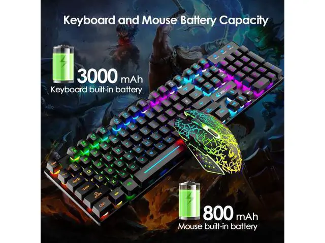 Alt view image 11 of 12 - Wireless Gaming Keyboard and Mouse Combo Rainbow Backlight Quiet Ergonomic Mechanical Feeling Anti-ghosting Keyboard Mouse with Rechargeable 4000mAh Battery Mouse Pad for Computer Mac Gamer