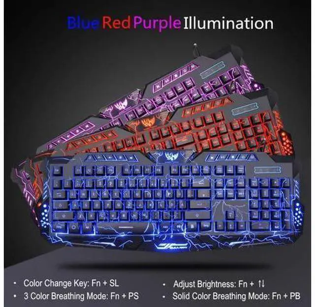 Alt view image 9 of 14 - BlueFinger Gaming Keyboard and Mouse,USB Wired Backlit Gaming Mouse and Keyboard Combo,Letters Glow, 3 Color Crack Backlit,Illumination Keyboard and Mouse Set for Game and Work