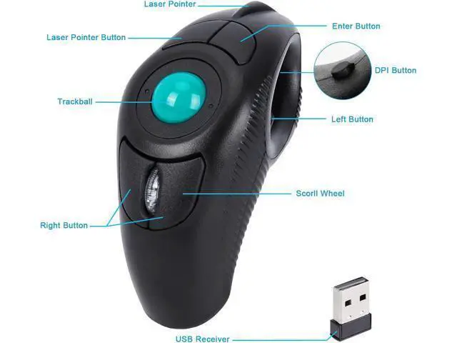 Alt view image 9 of 14 - Wireless USB Handheld Finger Trackball Mouse with Laser Pointer