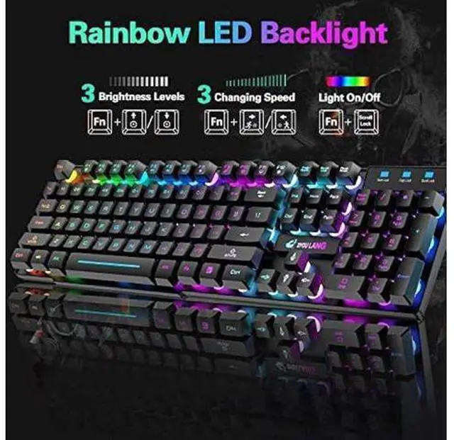 Alt view image 9 of 12 - Wireless Gaming Keyboard and Mouse Combo Rainbow Backlight Quiet Ergonomic Mechanical Feeling Anti-ghosting Keyboard Mouse with Rechargeable 4000mAh Battery Mouse Pad for Computer Mac Gamer