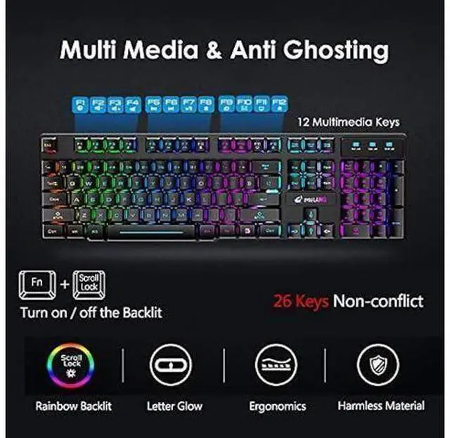 Alt view image 10 of 12 - Wireless Gaming Keyboard and Mouse Combo Rainbow Backlight Quiet Ergonomic Mechanical Feeling Anti-ghosting Keyboard Mouse with Rechargeable 4000mAh Battery Mouse Pad for Computer Mac Gamer