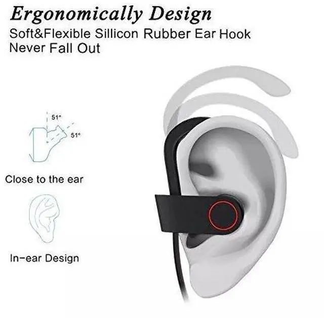 Alt view image 12 of 14 - IPX7 Waterproof Wireless Headset Sports Bass Wireless Bluetooth 5.0 Earphones Hanging Ear with Microphone (Red)
