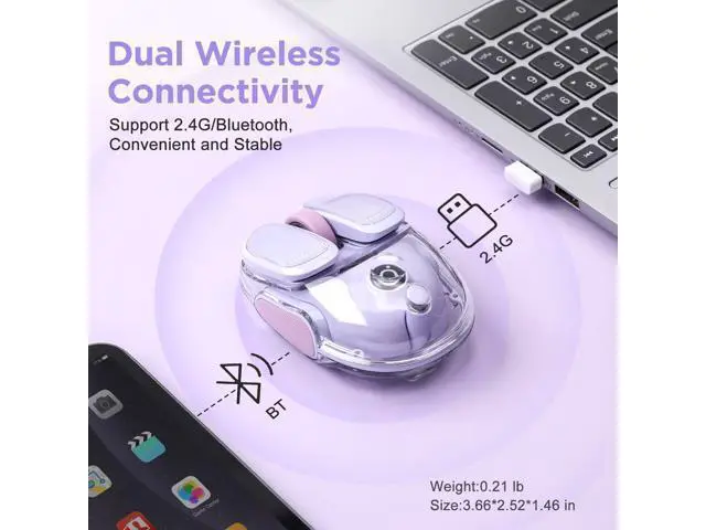 Alt view image 14 of 14 - Vszerda Q9 Chargeable Portable Silent 2.4GHz/Bluetooth Dual Mode Wireless Mouse, 4 Adjustable DPI,4800 DPI Optical Tracking Mouse with RGB Lighting, Compatible Win/Mac/Android/iOS(Purple)