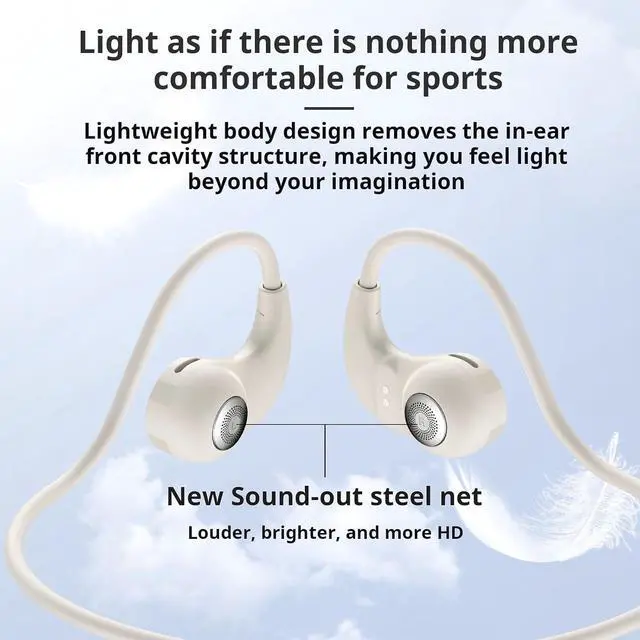 Alt view image 10 of 14 - OWS Wireless Air Conduction Sports Earphone Call Noise Reduction Open Ear Headphone Headset Low Bass Earbud (White)