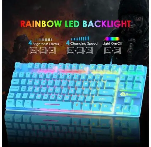 Alt view image 9 of 14 - Gaming Keyboard and Mouse Combo,88 Keys Compact Rainbow Backlit Mechanical Feel Keyboard,RGB Backlit 6400 DPI Lightweight Gaming Mouse with Honeycomb Shell for Windows PC Gamers (Blue)