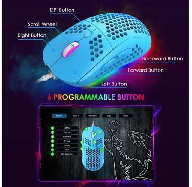 Alt view image 14 of 14 - Gaming Keyboard and Mouse Combo,88 Keys Compact Rainbow Backlit Mechanical Feel Keyboard,RGB Backlit 6400 DPI Lightweight Gaming Mouse with Honeycomb Shell for Windows PC Gamers (Blue)