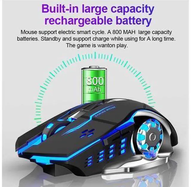 Alt view image 11 of 14 - Vszerda SC100 Silent Wireless Gaming Mouse Rechargeable, with Side Buttons, LED Backlit, DPI Adjustable, 2.4G Wireless Optical Computer Mice Punk Cool Mouse for Games/Work (Black)