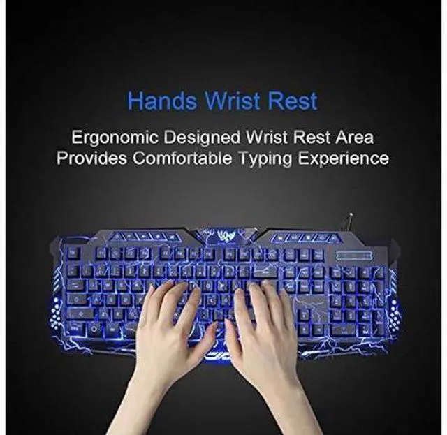 Alt view image 11 of 14 - BlueFinger Gaming Keyboard and Mouse,USB Wired Backlit Gaming Mouse and Keyboard Combo,Letters Glow, 3 Color Crack Backlit,Illumination Keyboard and Mouse Set for Game and Work