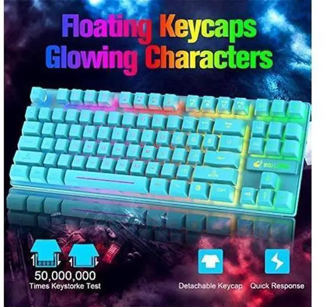 Alt view image 8 of 12 - Wireless Gaming Keyboard and Mouse Combo, Rainbow Backlit Rechargeable 3800mAh Battery, 87-Key Mechanical Feel Keyboard, RGB Gaming Quiet Mouse and Mouse Pad for PC Gamers (Blue)
