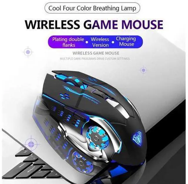 Alt view image 9 of 14 - Vszerda SC100 Silent Wireless Gaming Mouse Rechargeable, with Side Buttons, LED Backlit, DPI Adjustable, 2.4G Wireless Optical Computer Mice Punk Cool Mouse for Games/Work (Black)