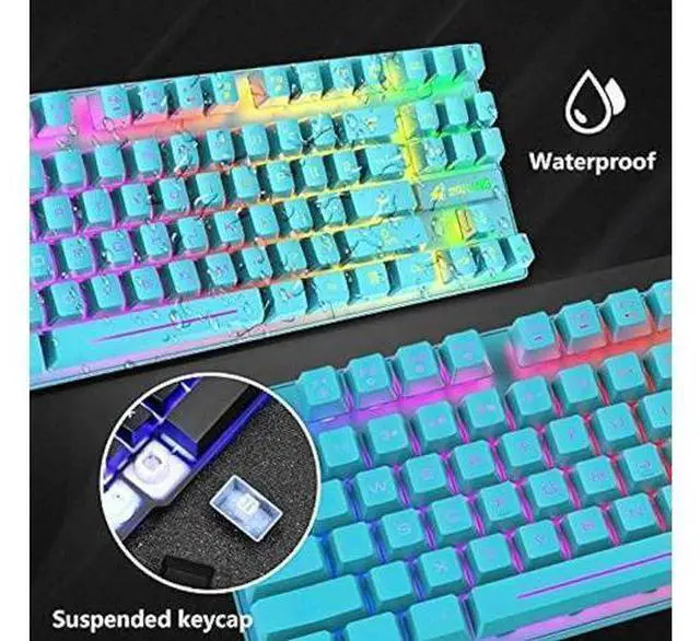 Alt view image 11 of 12 - Wireless Gaming Keyboard and Mouse Combo, Rainbow Backlit Rechargeable 3800mAh Battery, 87-Key Mechanical Feel Keyboard, RGB Gaming Quiet Mouse and Mouse Pad for PC Gamers (Blue)