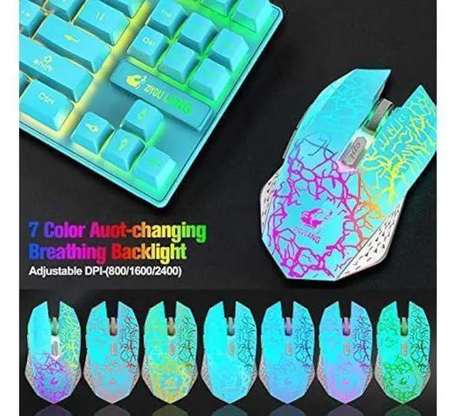 Alt view image 12 of 12 - Wireless Gaming Keyboard and Mouse Combo, Rainbow Backlit Rechargeable 3800mAh Battery, 87-Key Mechanical Feel Keyboard, RGB Gaming Quiet Mouse and Mouse Pad for PC Gamers (Blue)