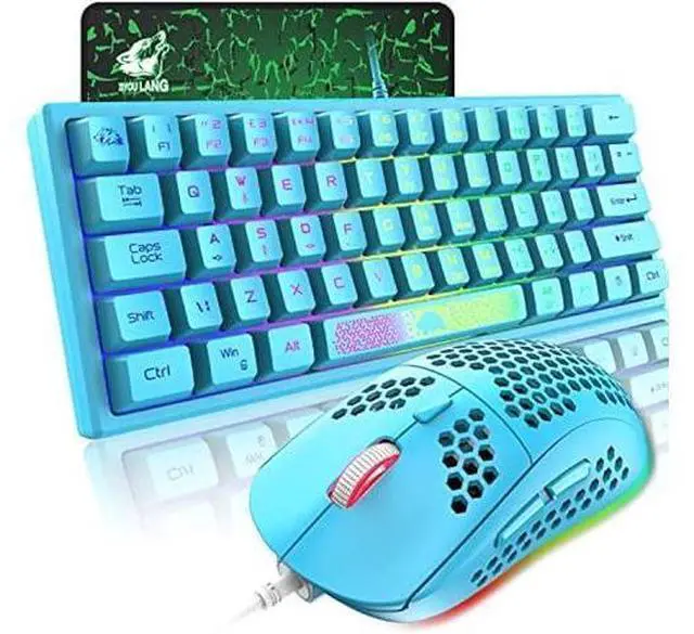 Alt view image 8 of 14 - 60% Gaming Keyboard and Mouse Combo Rainbow LED Backlit Keyboard with 61 Keys Membrane Mini Portable Ergonomic Design Ultralight Gaming Mouse 6400 DPI,Gaming Mouse Pad for Windows PC Gamers(Blue)