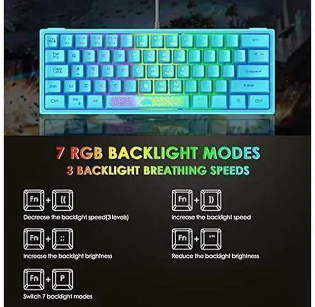 Alt view image 10 of 14 - 60% Gaming Keyboard and Mouse Combo Rainbow LED Backlit Keyboard with 61 Keys Membrane Mini Portable Ergonomic Design Ultralight Gaming Mouse 6400 DPI,Gaming Mouse Pad for Windows PC Gamers(Blue)