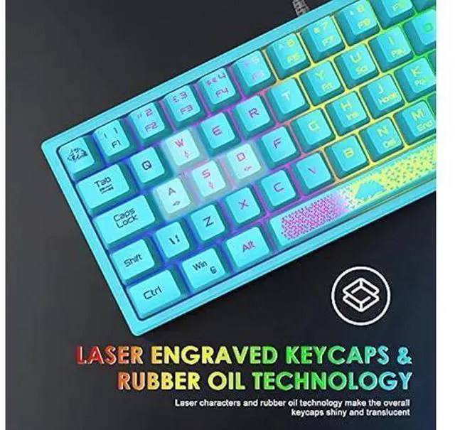 Alt view image 11 of 14 - 60% Gaming Keyboard and Mouse Combo Rainbow LED Backlit Keyboard with 61 Keys Membrane Mini Portable Ergonomic Design Ultralight Gaming Mouse 6400 DPI,Gaming Mouse Pad for Windows PC Gamers(Blue)