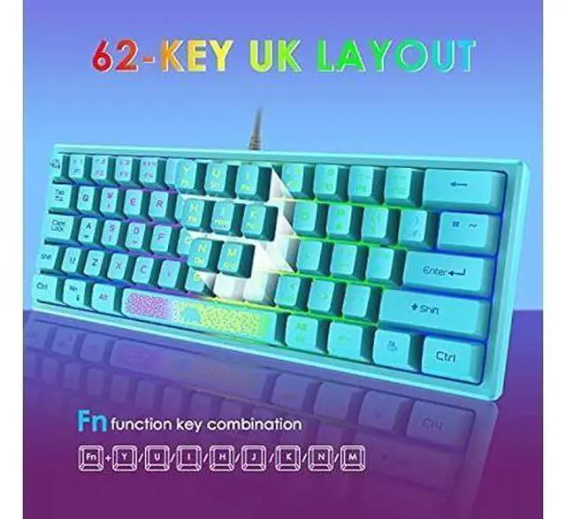Alt view image 9 of 14 - 60% Gaming Keyboard and Mouse Combo Rainbow LED Backlit Keyboard with 61 Keys Membrane Mini Portable Ergonomic Design Ultralight Gaming Mouse 6400 DPI,Gaming Mouse Pad for Windows PC Gamers(Blue)