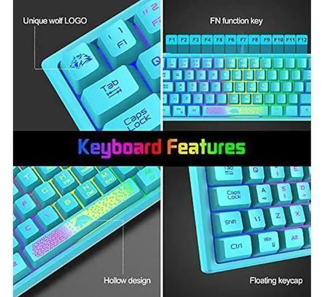 Alt view image 13 of 14 - 60% Gaming Keyboard and Mouse Combo Rainbow LED Backlit Keyboard with 61 Keys Membrane Mini Portable Ergonomic Design Ultralight Gaming Mouse 6400 DPI,Gaming Mouse Pad for Windows PC Gamers(Blue)