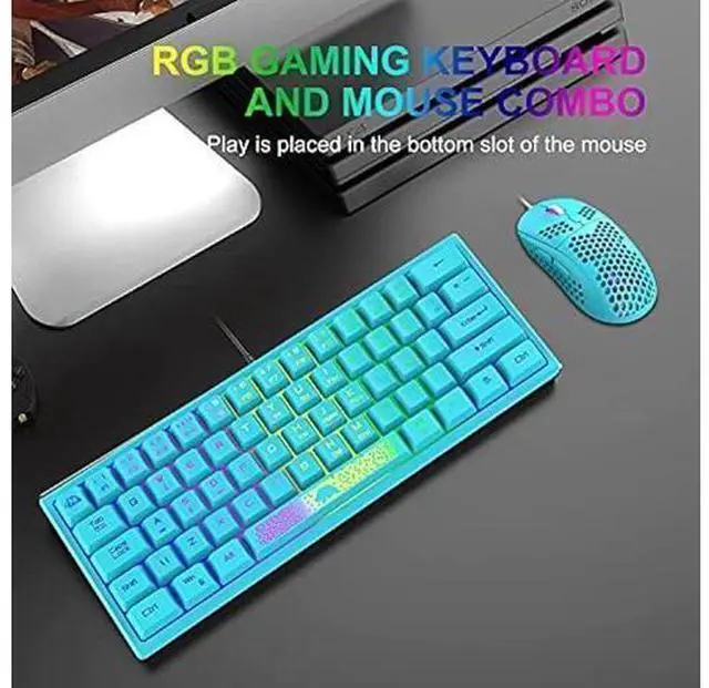 Alt view image 14 of 14 - 60% Gaming Keyboard and Mouse Combo Rainbow LED Backlit Keyboard with 61 Keys Membrane Mini Portable Ergonomic Design Ultralight Gaming Mouse 6400 DPI,Gaming Mouse Pad for Windows PC Gamers(Blue)