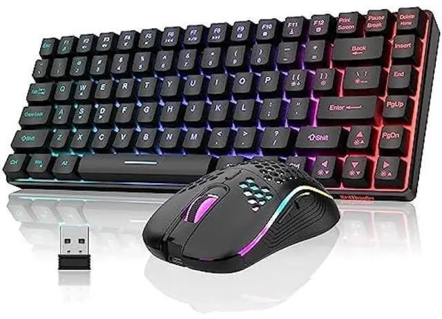 Alt view image 7 of 12 - RedThunder K84 Wireless Keyboard and Mouse Combo, Rainbow LED Backlit Rechargeable Battery, 75% Layout 84 Keys TKL Ultra Compact Gaming Keyboard & Lightweight 7200 DPI Honeycomb Optical Mouse (Black)