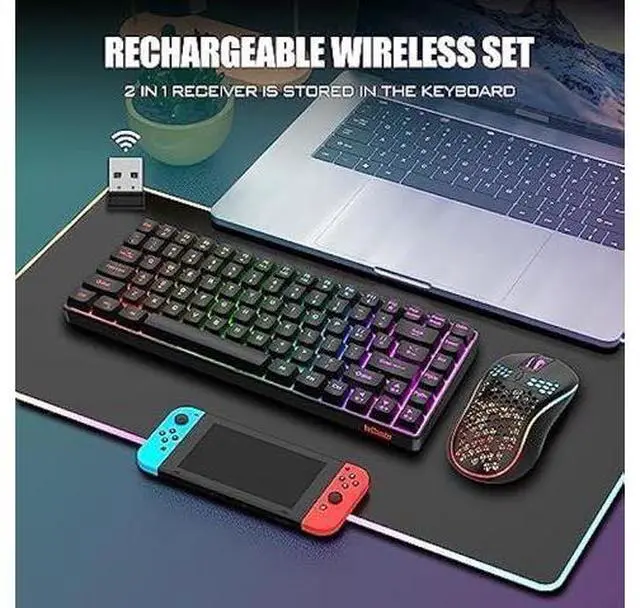 Alt view image 8 of 12 - RedThunder K84 Wireless Keyboard and Mouse Combo, Rainbow LED Backlit Rechargeable Battery, 75% Layout 84 Keys TKL Ultra Compact Gaming Keyboard & Lightweight 7200 DPI Honeycomb Optical Mouse (Black)