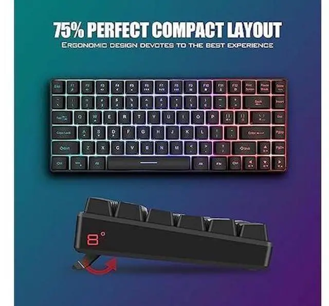 Alt view image 12 of 12 - RedThunder K84 Wireless Keyboard and Mouse Combo, Rainbow LED Backlit Rechargeable Battery, 75% Layout 84 Keys TKL Ultra Compact Gaming Keyboard & Lightweight 7200 DPI Honeycomb Optical Mouse (Black)