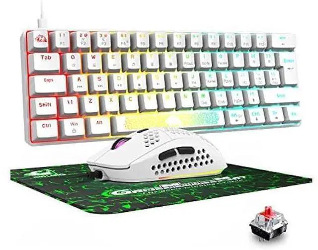 Alt view image 7 of 12 - K65 Pro 60% Gaming Keyboard and Mouse Combo Small Mini RGB Backlight Mechanical Keyboard and Ultralight Honeycomb Optical Mouse,Mouse Pad Linear Red Switch Anti-Ghosting for Xbox,PS4,PC,Laptop(white)