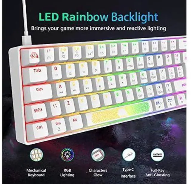 Alt view image 8 of 12 - K65 Pro 60% Gaming Keyboard and Mouse Combo Small Mini RGB Backlight Mechanical Keyboard and Ultralight Honeycomb Optical Mouse,Mouse Pad Linear Red Switch Anti-Ghosting for Xbox,PS4,PC,Laptop(white)