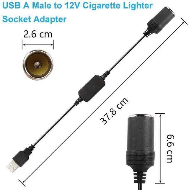 Alt view image 14 of 14 - 1ft USB A Male to 12V 8W Cigarette Lighter Socket Adapter Power Cable for Dash Cam, GPS, Car Led Light Strips, and Other Automotive Electronics