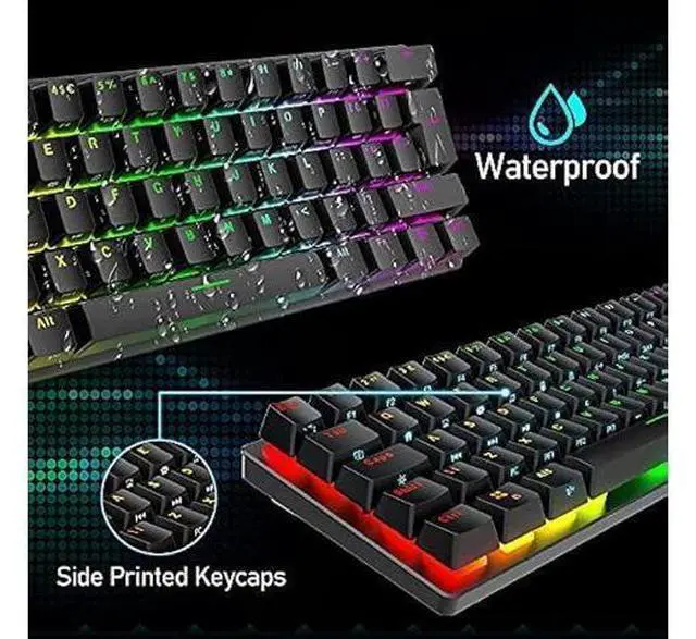Alt view image 9 of 12 - Wired Gaming Keyboard Mouse Combo Chroma RGB Backlit Mechanical Keyboard with 61 Keys Anti-ghosting Floating Keycaps Metal Plate Type-C RGB Gaming Mouse 6400 DPI for PC Gamers (Black/Blue Switch)