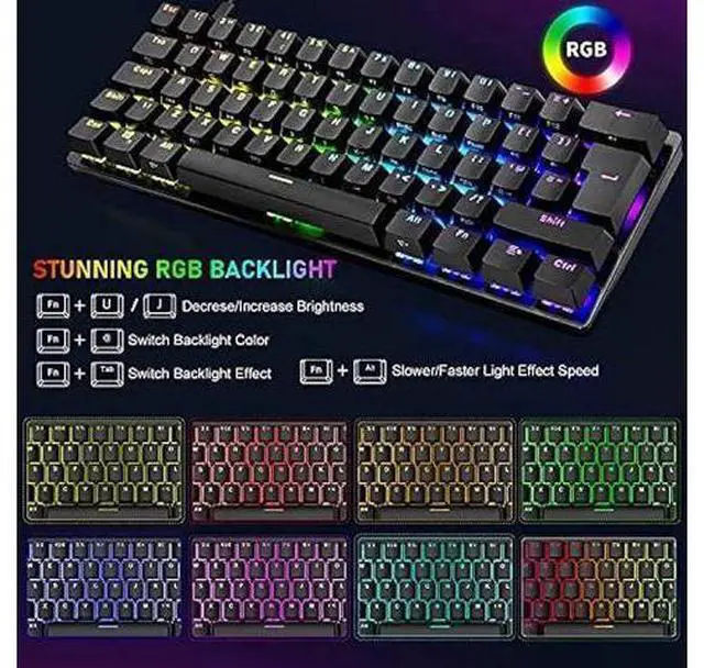 Alt view image 8 of 12 - Wired Gaming Keyboard Mouse Combo Chroma RGB Backlit Mechanical Keyboard with 61 Keys Anti-ghosting Floating Keycaps Metal Plate Type-C RGB Gaming Mouse 6400 DPI for PC Gamers (Black/Blue Switch)