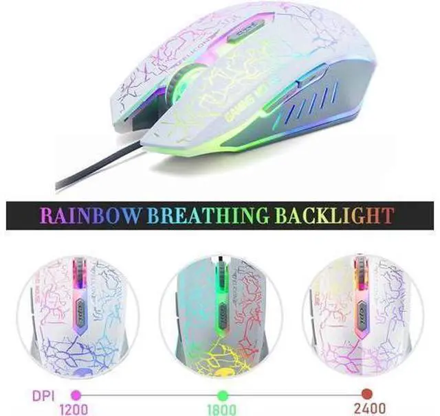 Alt view image 11 of 14 - Wired Gaming Keyboard and Mouse Headset Combo,Rainbow LED Backlit Wired Keyboard,Over Ear Headphone with Mic,Rainbow Backlit Gaming Mice,Mouse Pad,for PC,Laptop,Mac,PS4,Xbox(White)